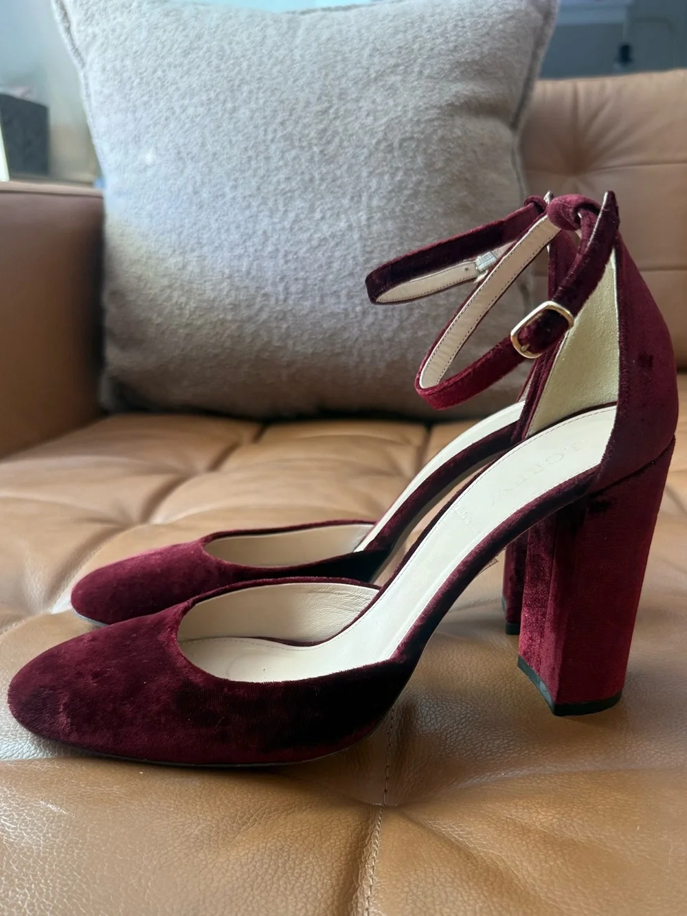 J. Crew Maisie Ankle-Strap Heel in Burgundy Velvet Women’s Size 10